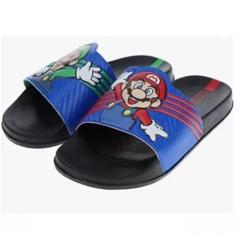 Super Mario Nintendo Sandals, Mario & Luigi Mismatch Slide Sandal, Boys S 12/13